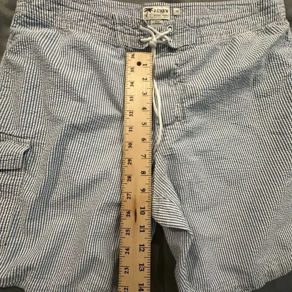 J.Crew Seersucker Board Short Mens 35 Striped Lined Swim Trunks Beach Pool Blue